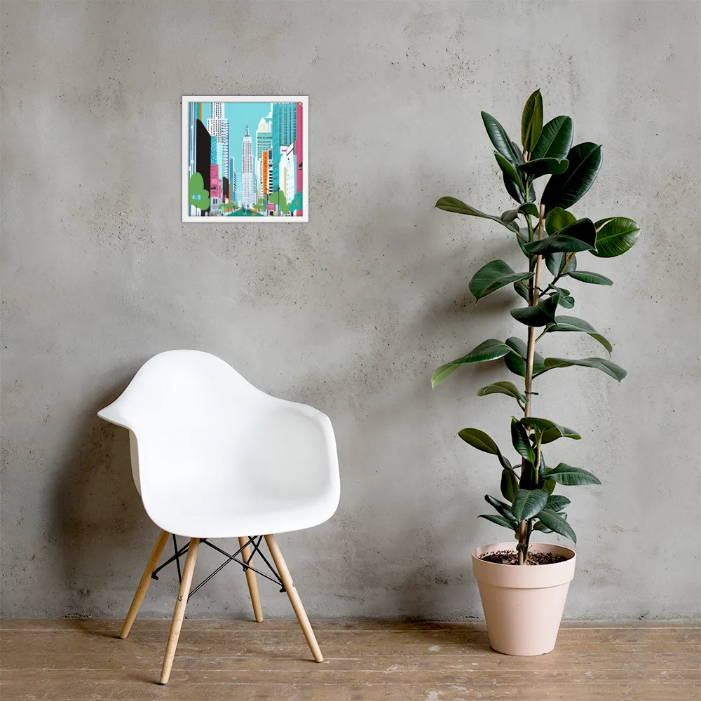 Urban Symphony: A Modern Cityscape | Poster with White Frame | 14″×14″