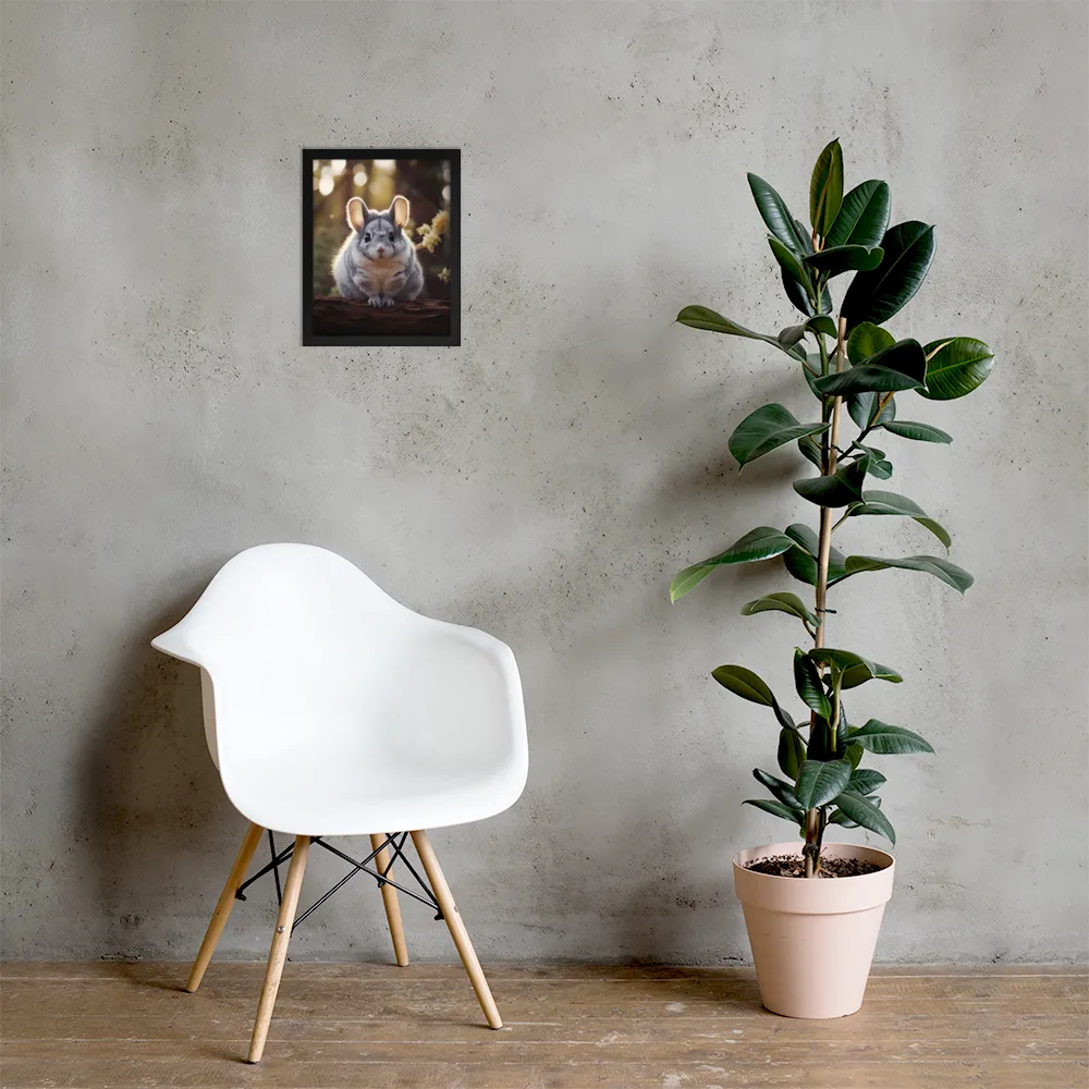 Curious Chinchilla in the Forest | Poster with Black Frame | 11″×14″
