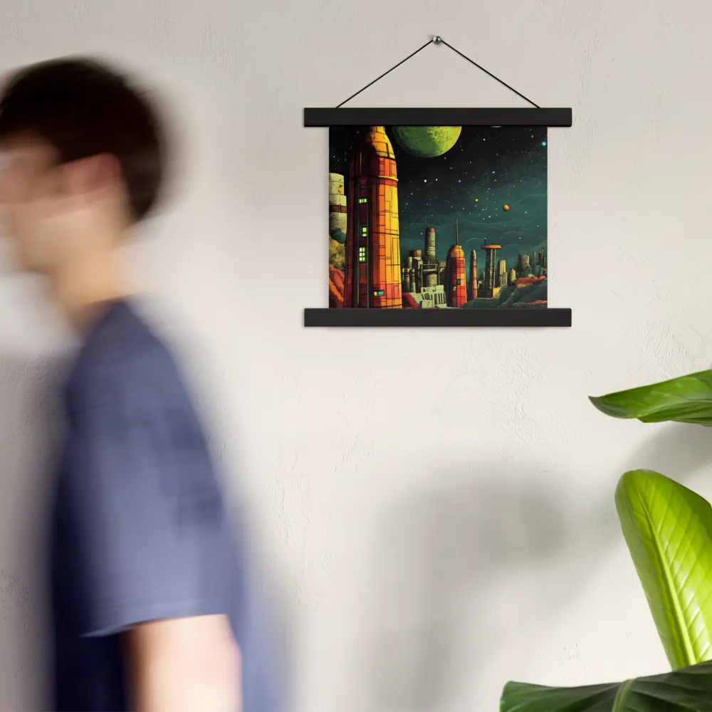 Cosmic Cityscape | Poster With Black Wood Hanger | 10″×10″