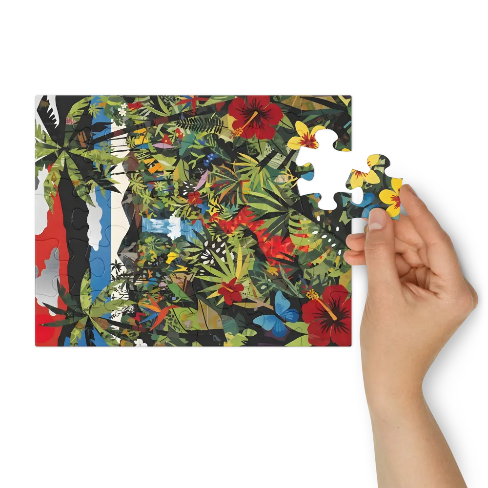 Tropical Waterfall Collage 
 Jigsaw Puzzle in Tin Box