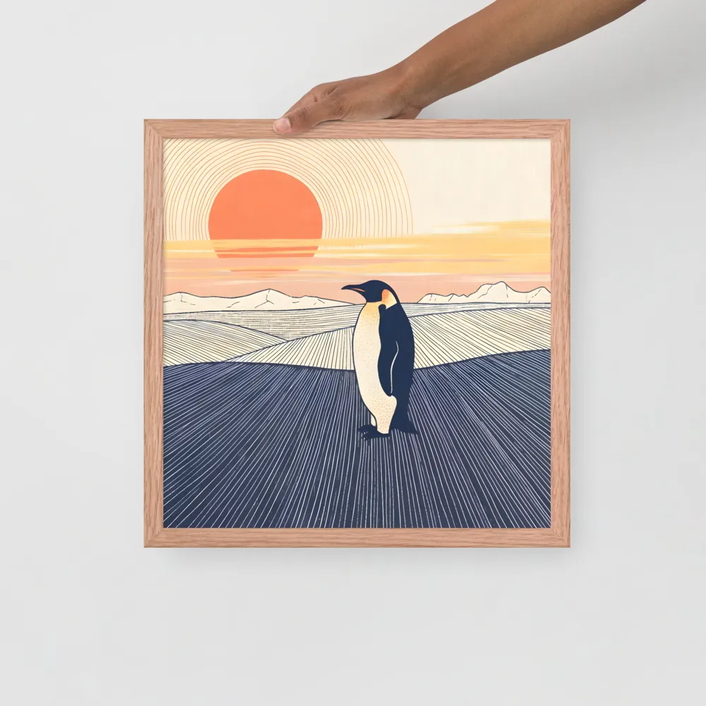 Penguin at Sunset 
 Poster with Red oak Frame | 16″x 16″