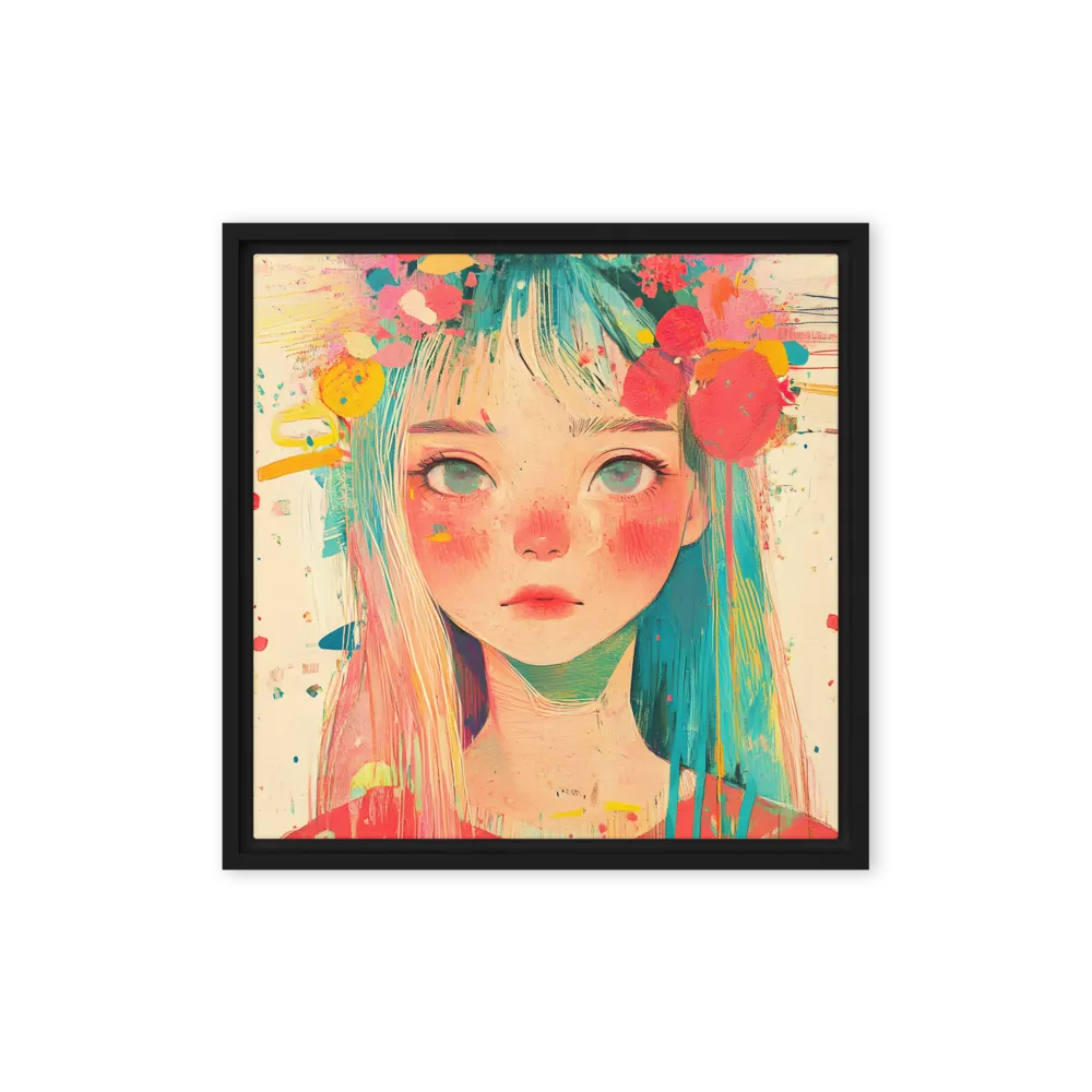 Whimsical Blossom | Canvas with Black Frame | 16″×16″
