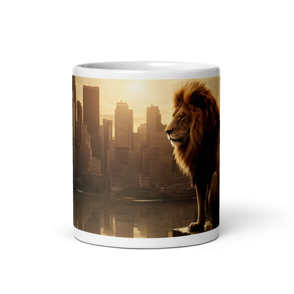 The Lion's Gaze Over the Urban Symphony | Mugs | Multiple Sizes & Colors