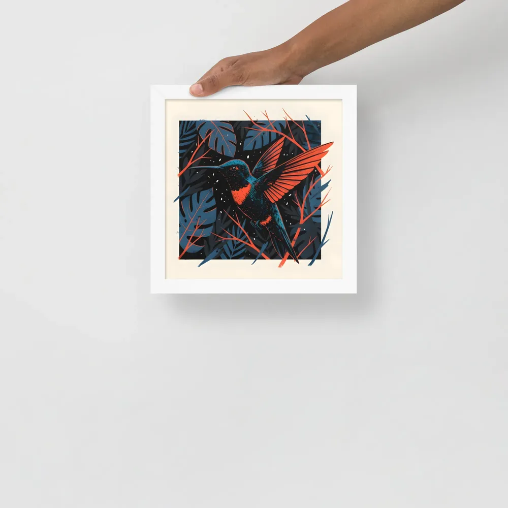 Midnight Hummingbird 
 Poster with White Frame | 10″x 10″