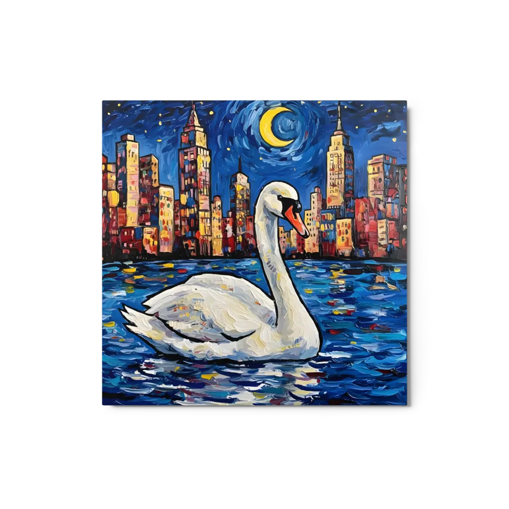 Moonlit City Swan 
 Metal Print | 12″x 12″