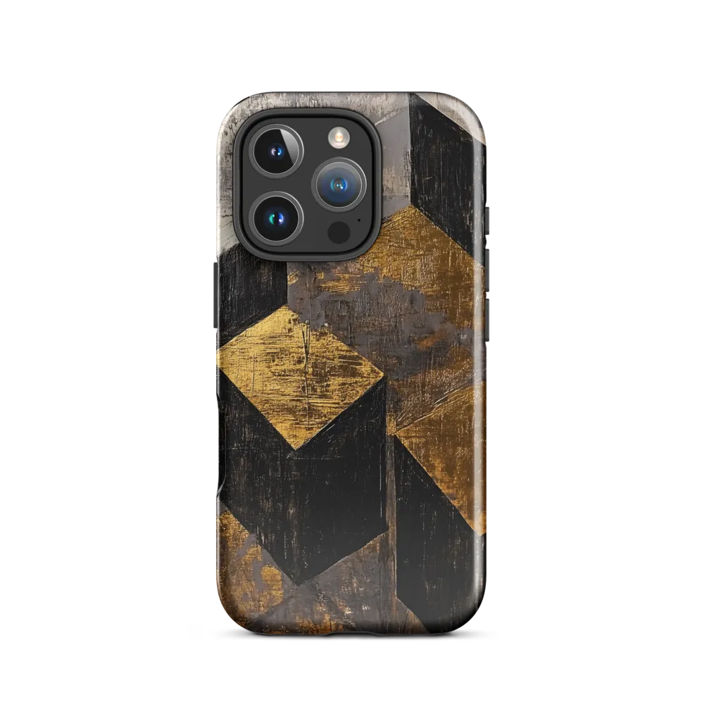 Geometric Harmony in Gold and Black | Phone Case |  16 Pro | Tough Case | Glossy