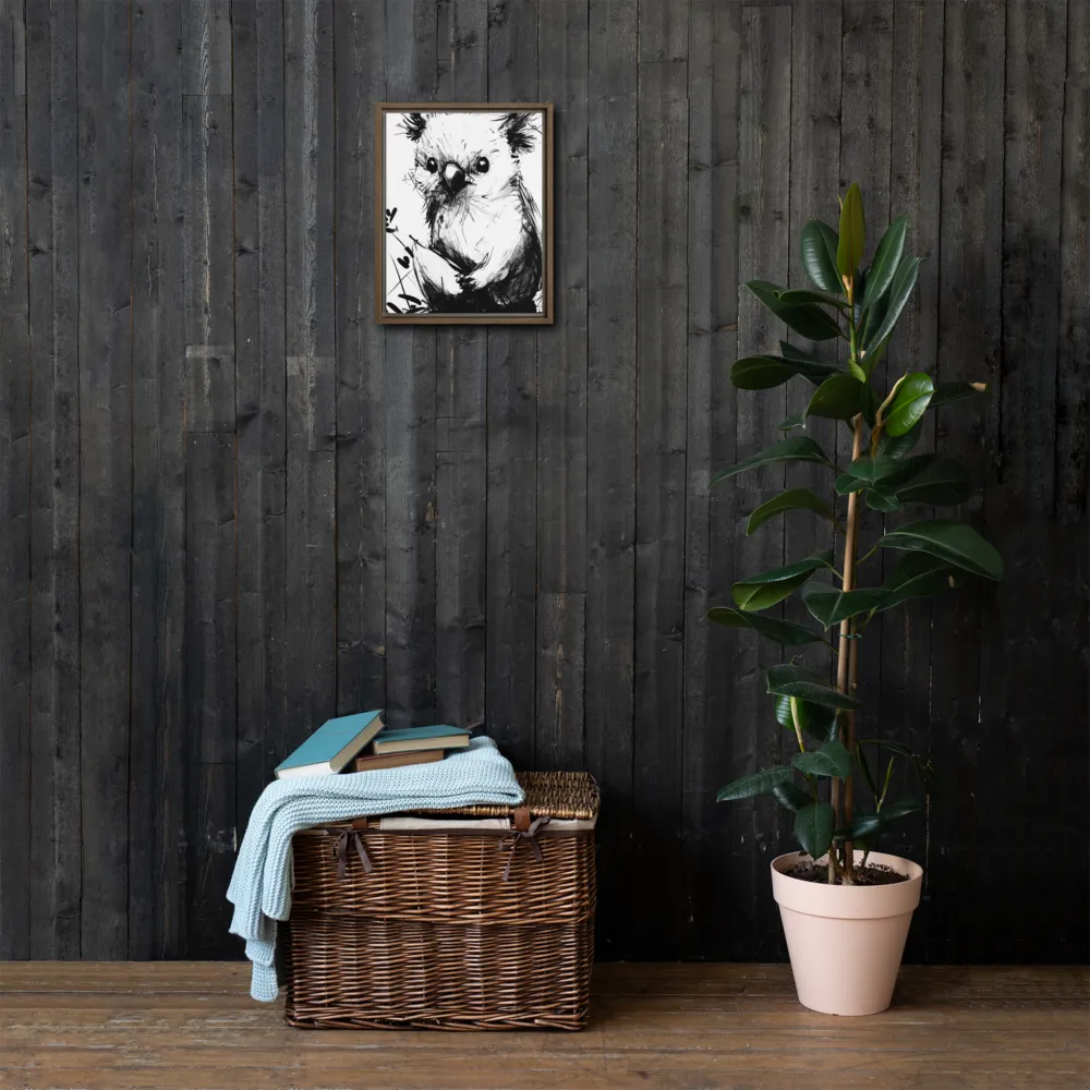Whimsical Koala in Ink | Canvas with Brown Frame | 11″×14″