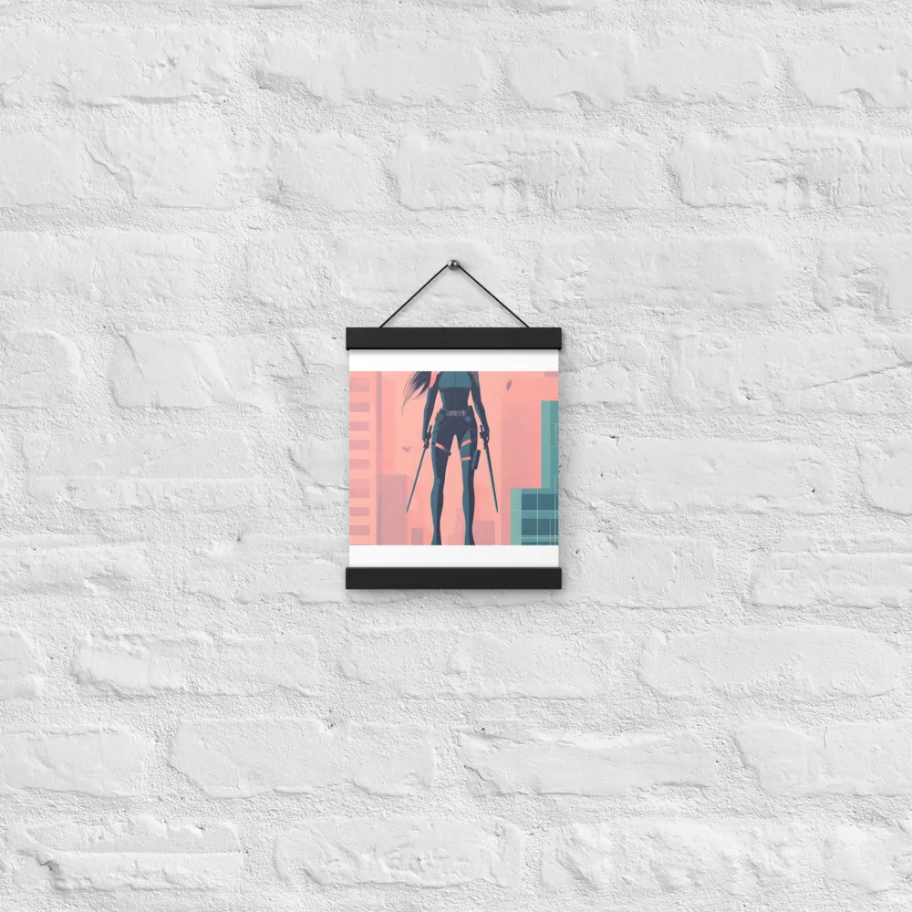 Urban Sentinel: A Warrior's Stand | Poster With Black Wood Hanger | 8″×10″