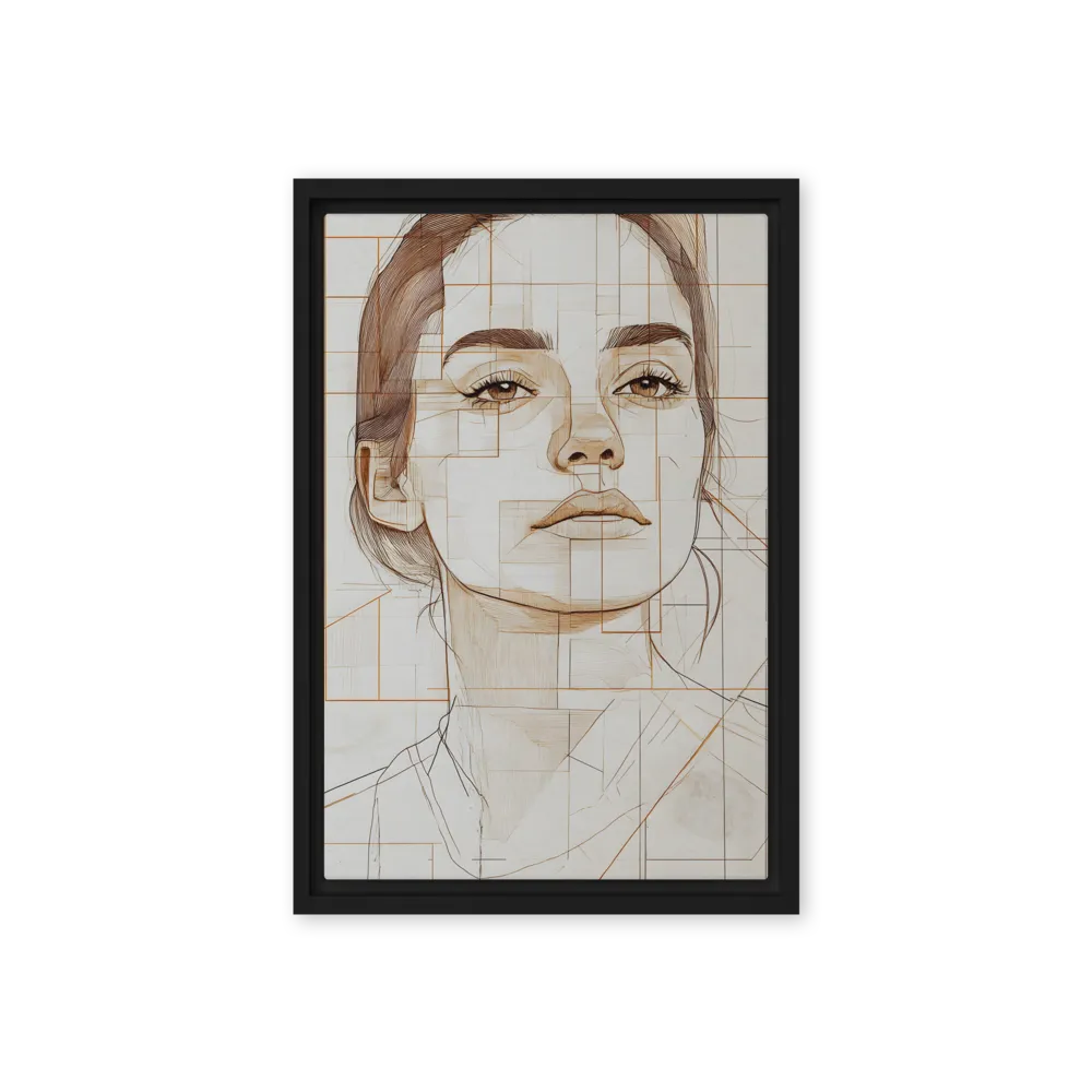 Geometric Serenity: A Minimalist Portrait | Canvas with Black Frame | 12″×18″