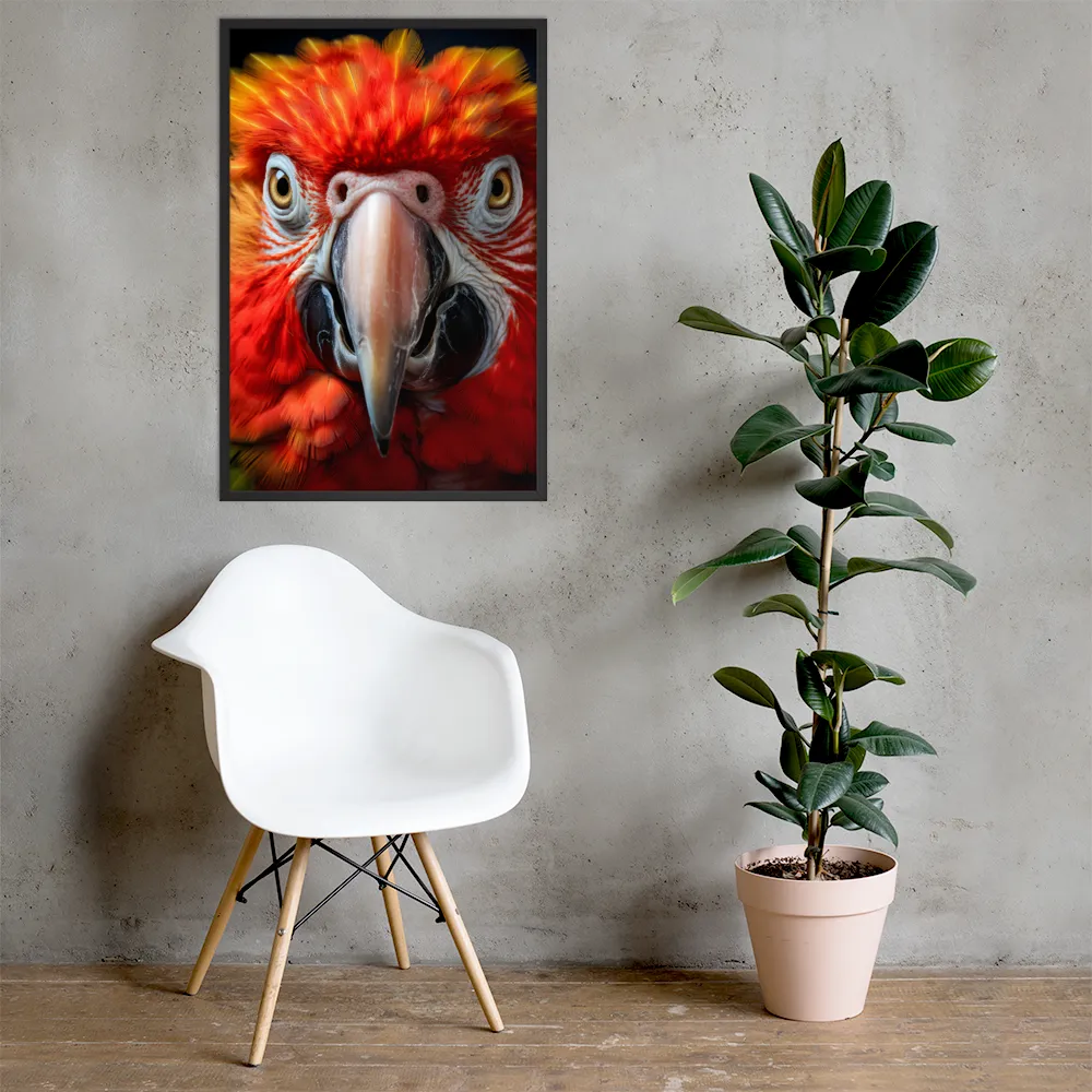 The Fiery Gaze of the Parrot | Poster with Black Frame | 24″×36″