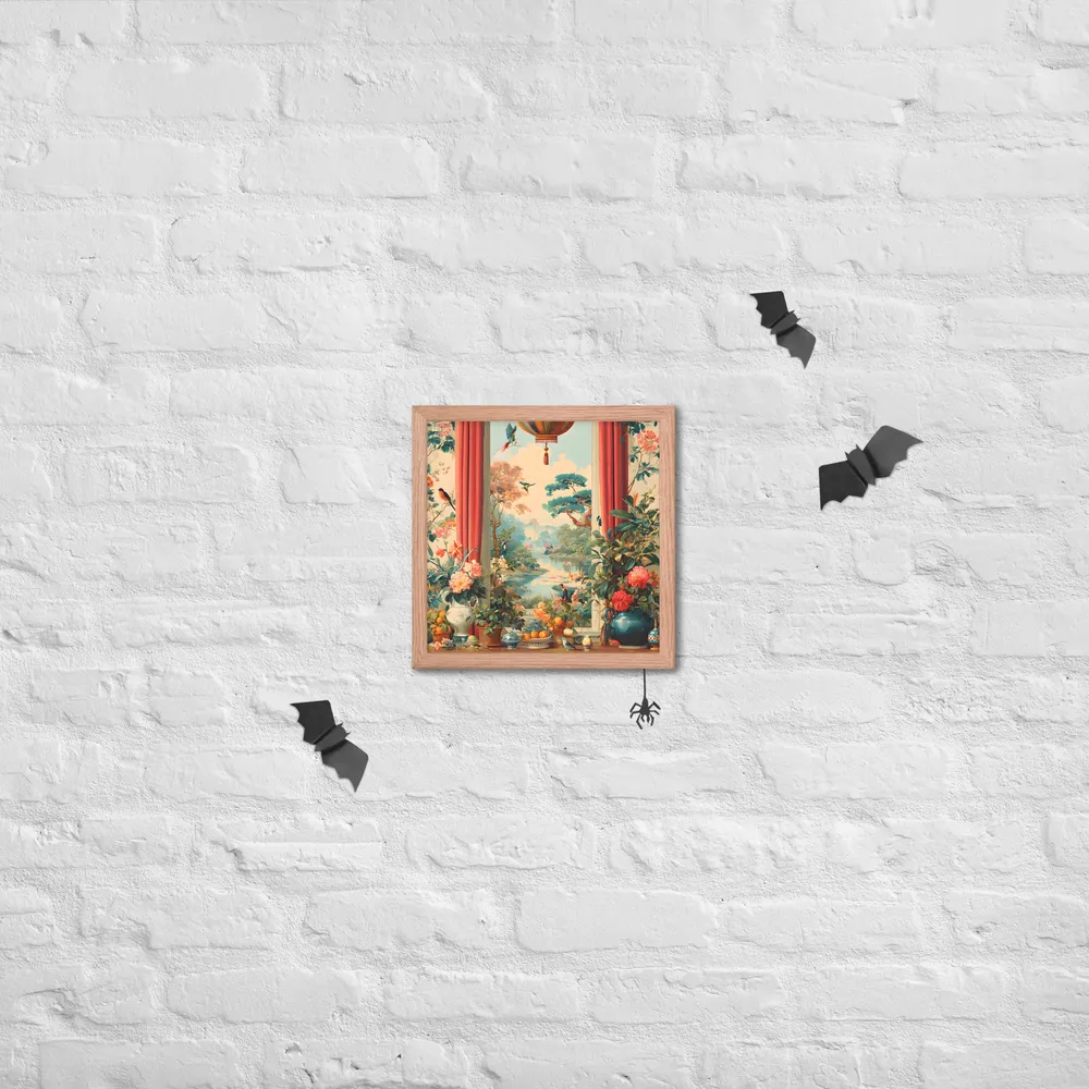 Window to the Garden 
 Poster with Red oak Frame | 12″x 12″