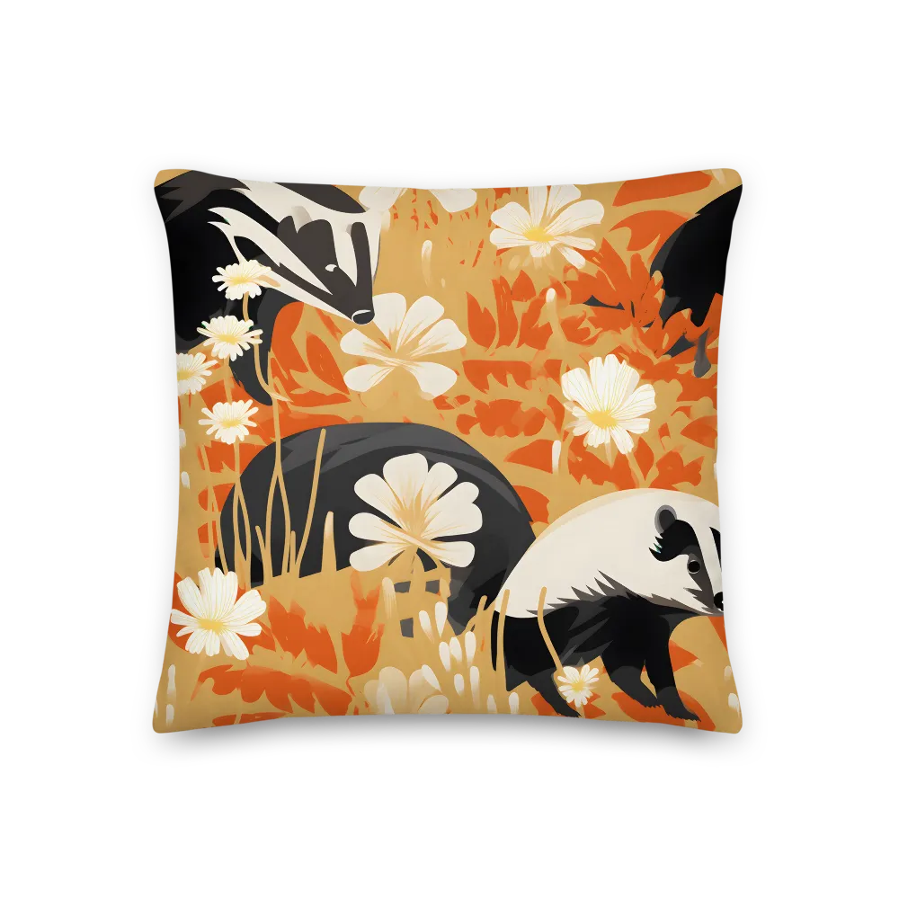 Whimsical Badgers in Bloom | Pillow | 18″×18″