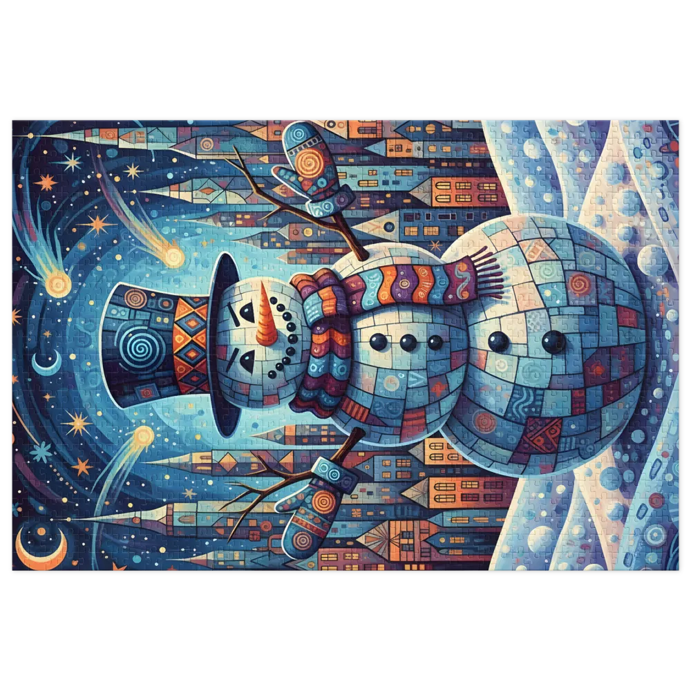 Stained Glass Winter City 
 Jigsaw Puzzle in Tin Box