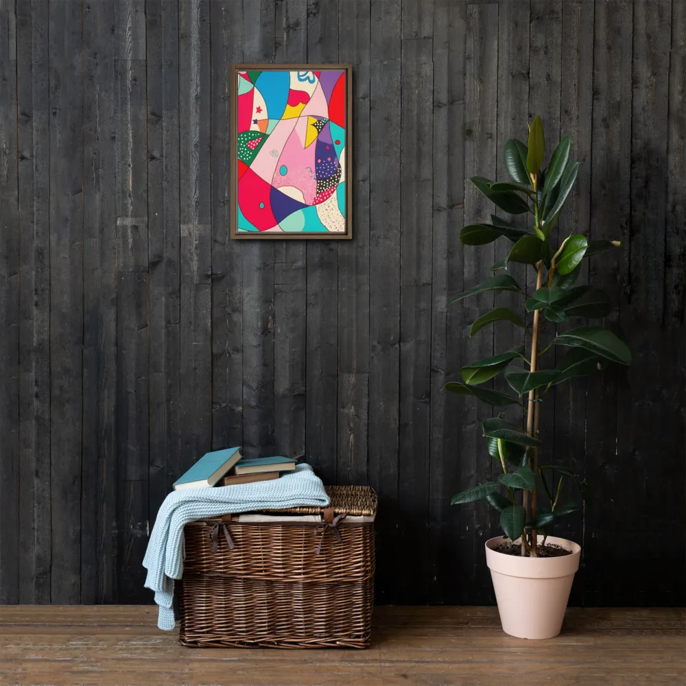 Playful Geometry in Color | Canvas with Brown Frame | 12″×18″