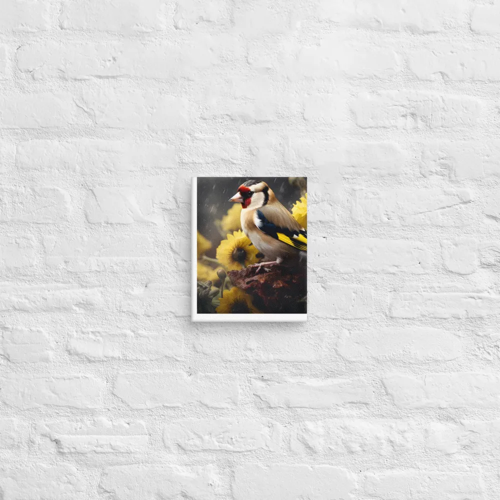 Harmony in Nature: A Goldfinch Amidst Blooms | Canvas | 8″×10″