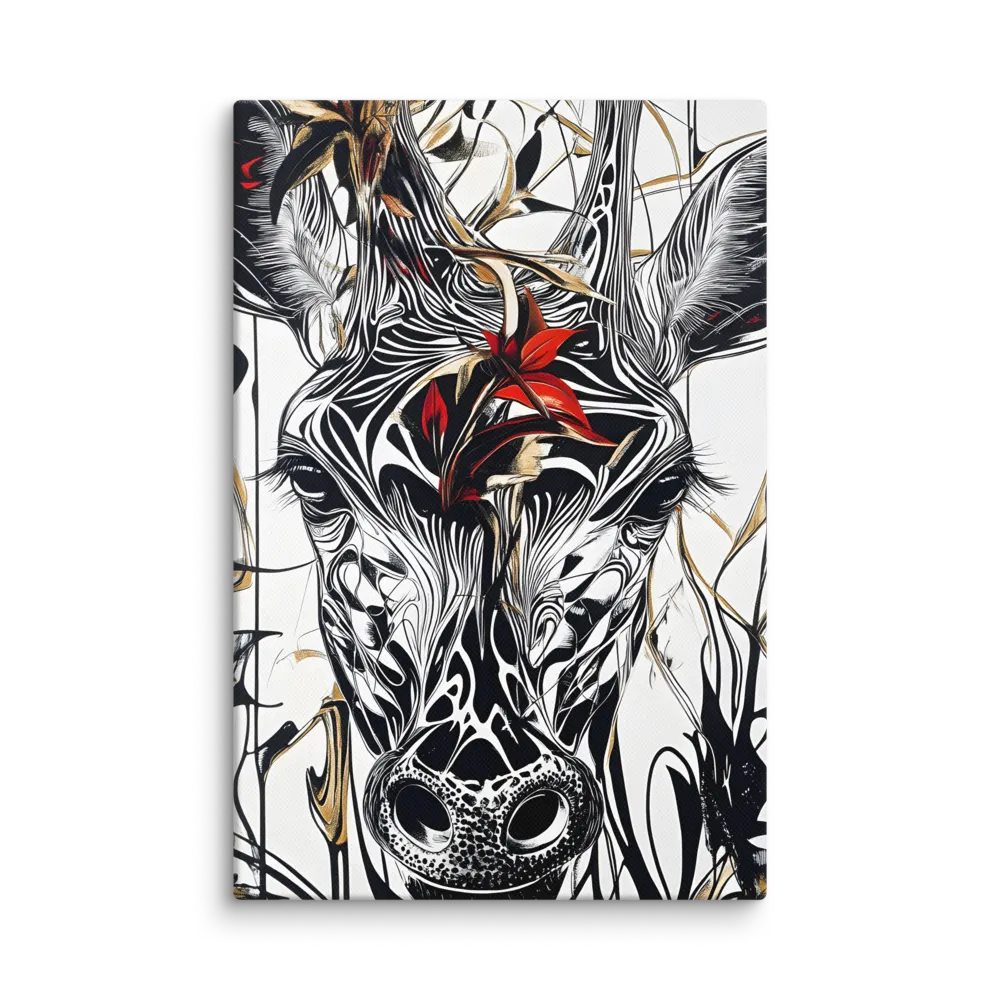 Floral Elegance: The Giraffe's Portrait | Canvas | 8″×12″