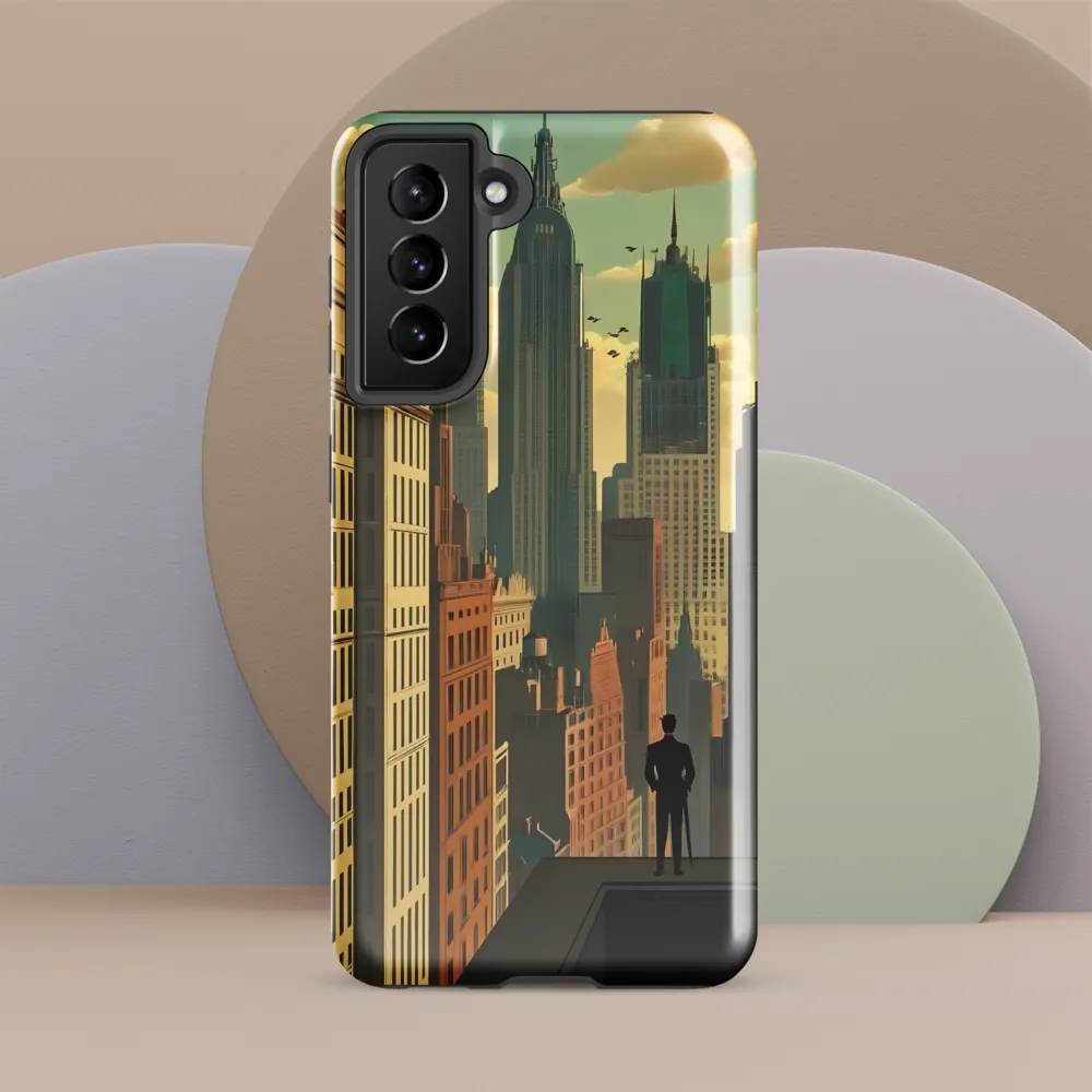 Urban Dreams: A Silhouette in Art Deco Cityscape
