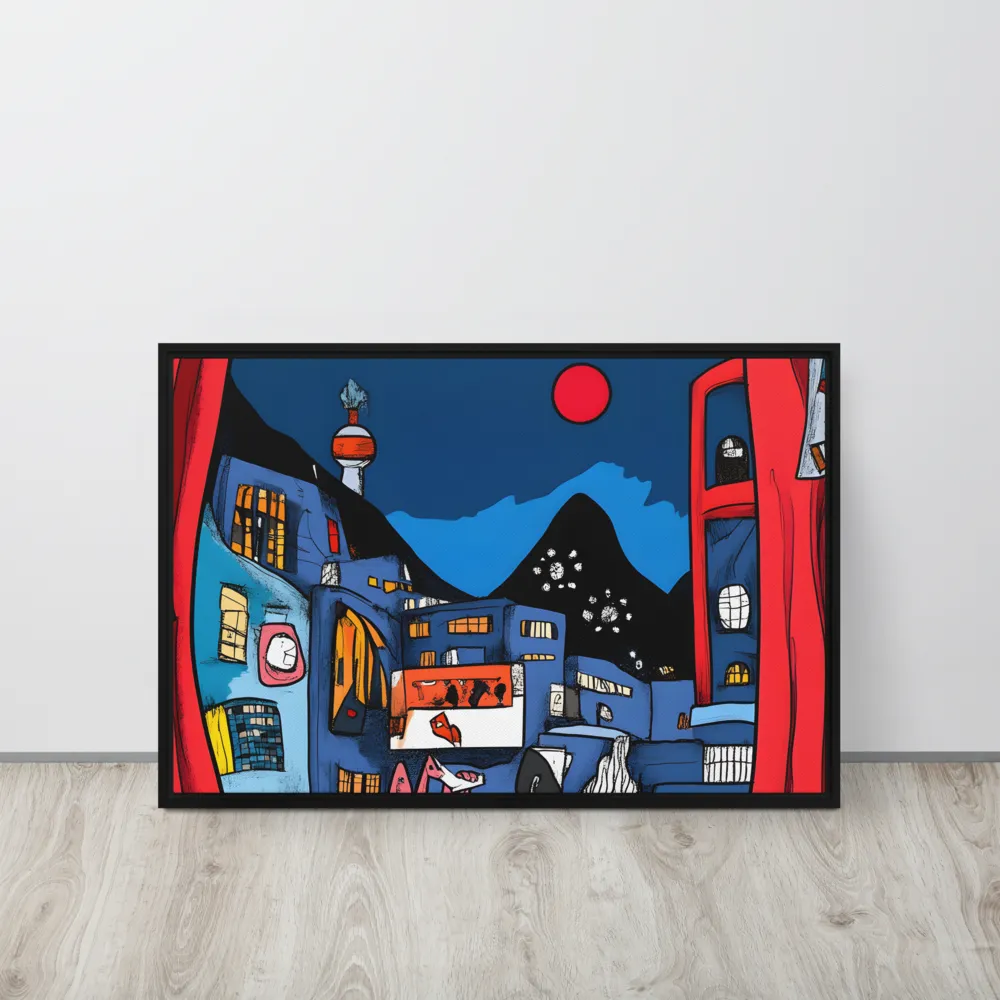 Whimsical Cityscape at Night | Canvas with Black Frame | 20″×30″