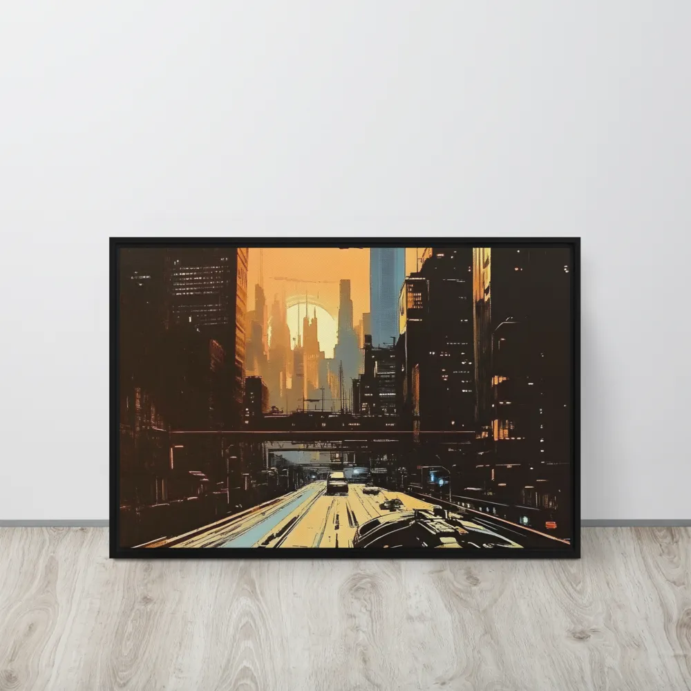 Metro Nexus: A Futuristic Cityscape | Canvas with Black Frame | 20″×30″