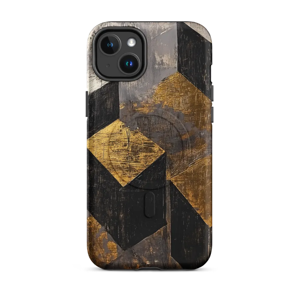 Geometric Harmony in Gold and Black | Phone Case |  14 Plus | MagSafe® Tough Case | Matte