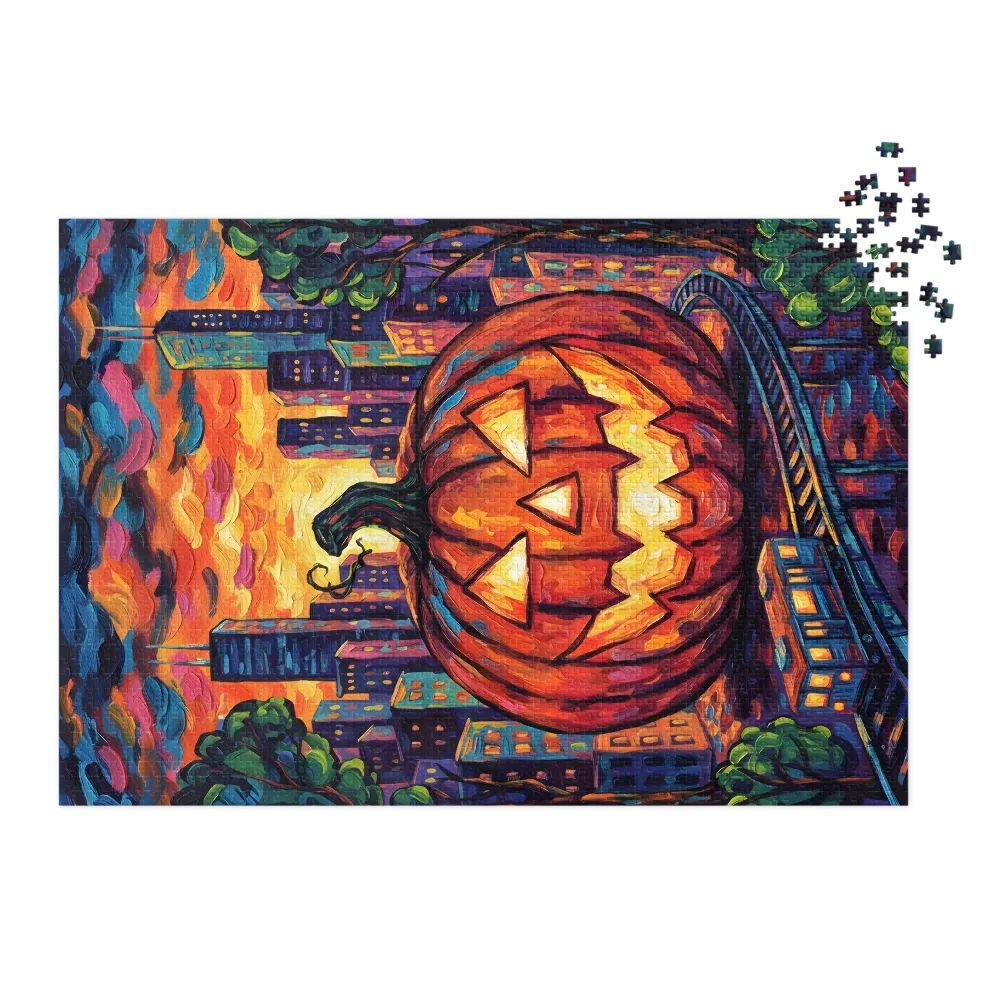 Jack-o'-Lantern Cityscape 
 Jigsaw Puzzle in Tin Box