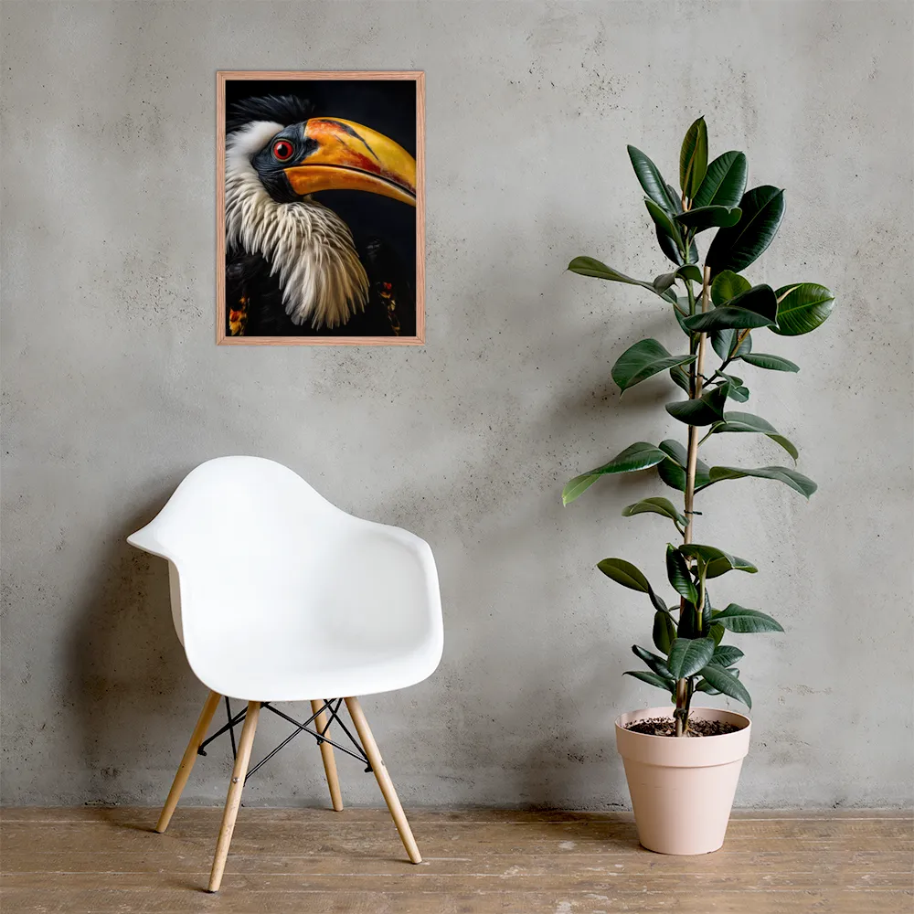 Majestic Hornbill Portrait | Poster with Red oak Frame | 18″×24″