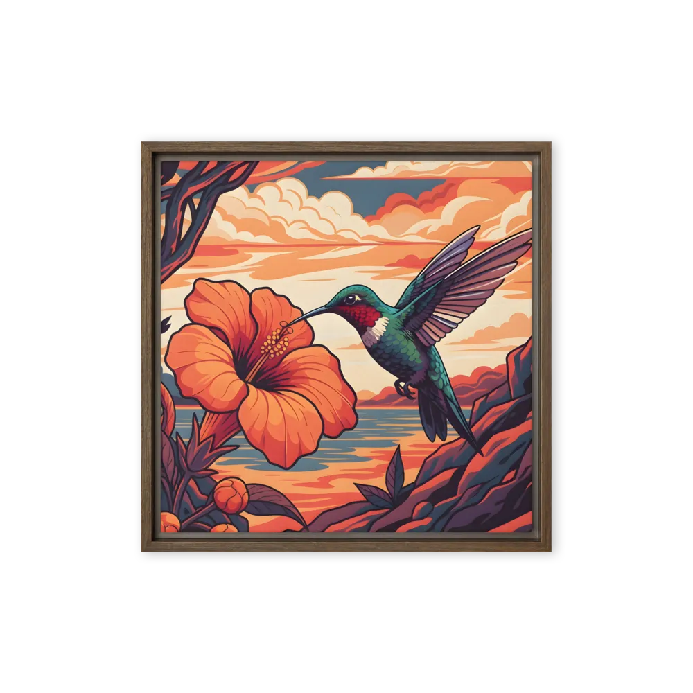 Hummingbird and Hibiscus 
 Canvas with Brown Frame