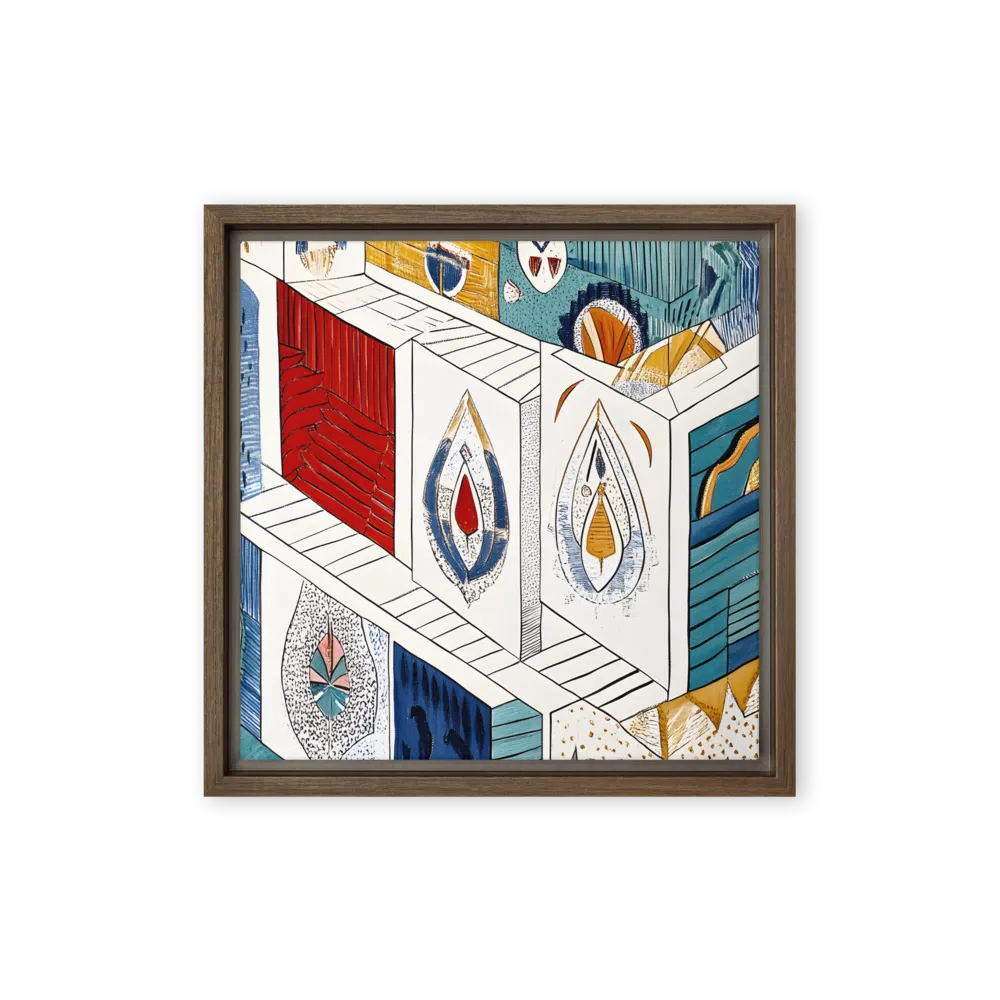 Symphony of Geometric Harmony | Canvas with Brown Frame | 12″×12″