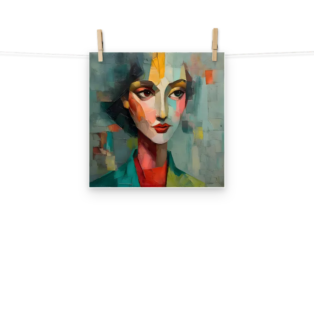 Teal Cubist Portrait 
 Poster | 12″x 12″