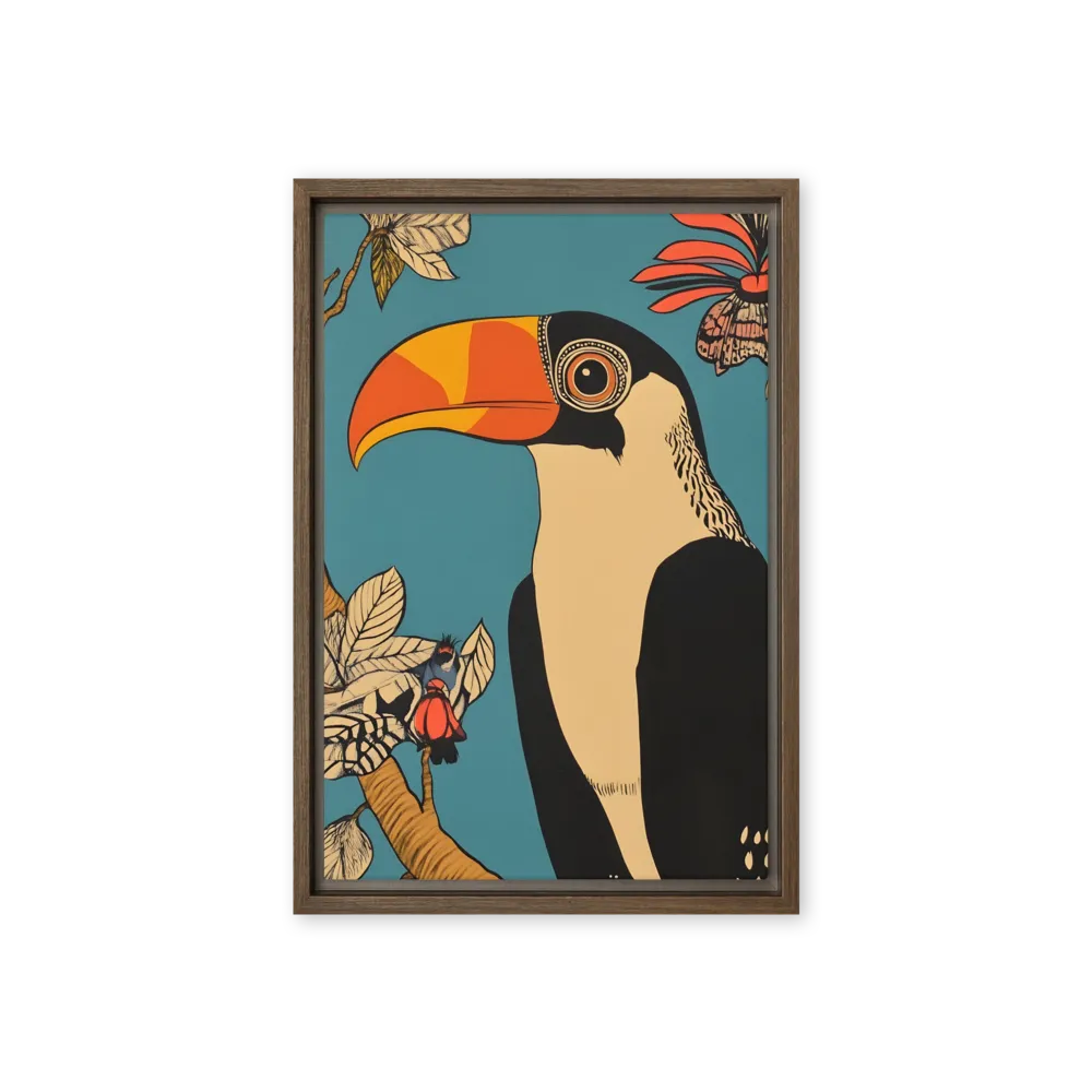 Tropical Majesty: The Toucan at Rest | Canvas with Brown Frame | 12″×18″