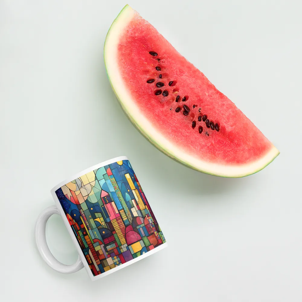 Geometric Harmony: A Vibrant Cityscape | Mugs | Multiple Sizes & Colors