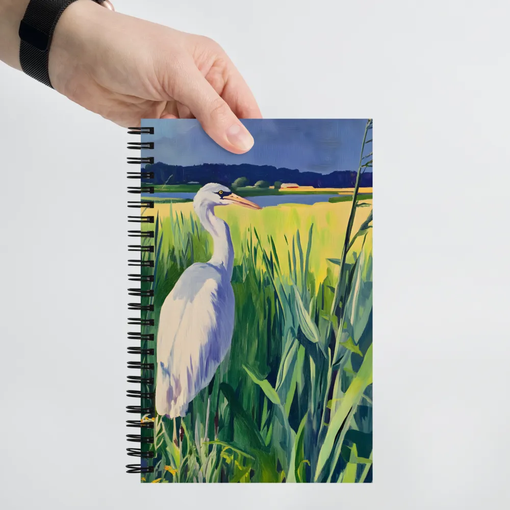 Graceful Presence: The Heron in the Meadow | Spiral Notebook