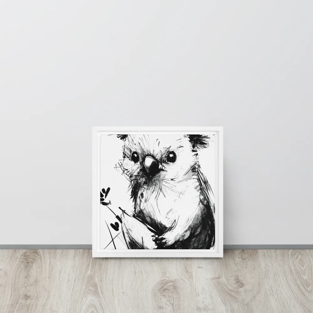 Whimsical Koala in Ink | Canvas with White Frame | 12″×12″