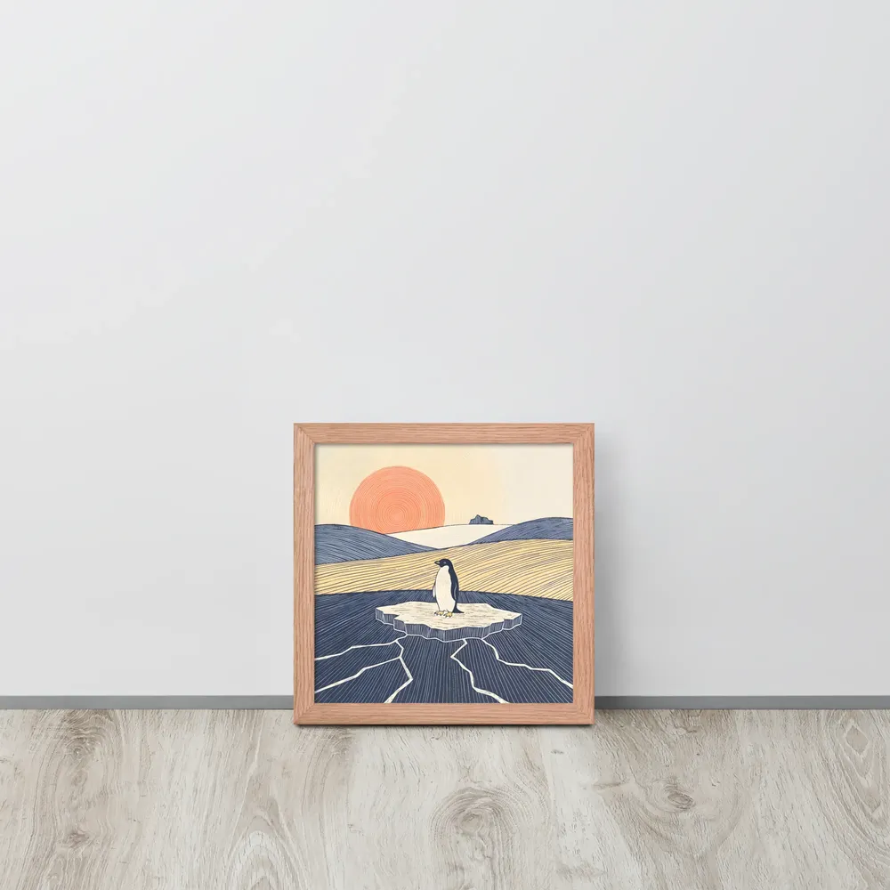 Solitary Penguin 
 Poster with Red oak Frame | 10″x 10″