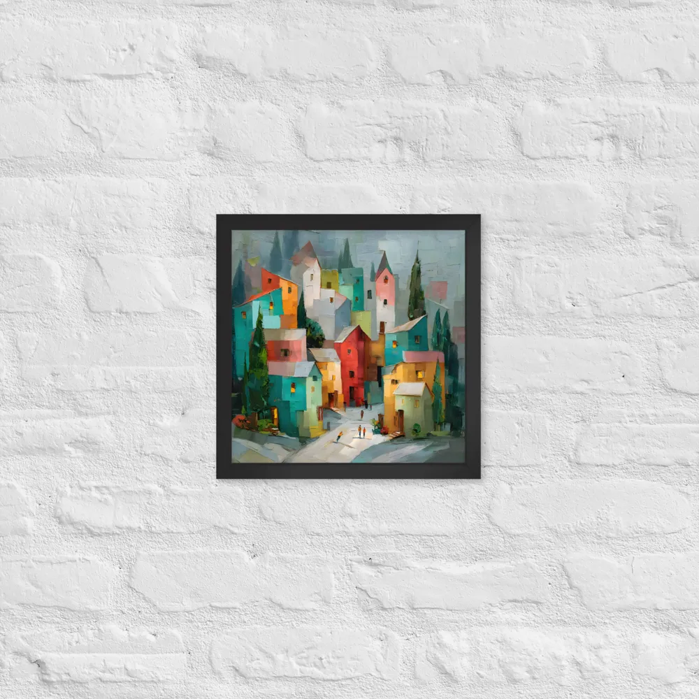 Patchwork Village 
 Poster with Black Frame | 12″x 12″