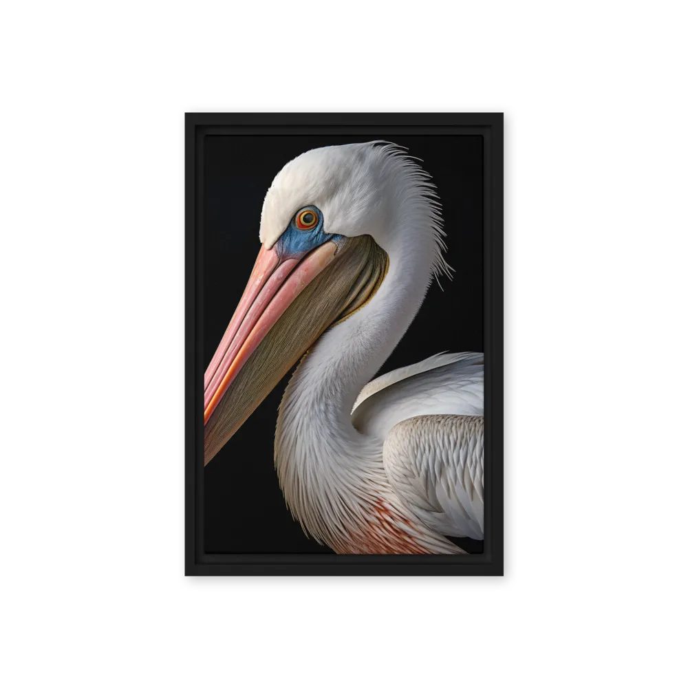Elegance in White: The Pelican | Canvas with Black Frame | 12″×18″