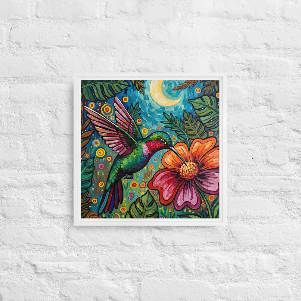 Moonlit Hummingbird 
 Canvas with White Frame | 16″x 16″