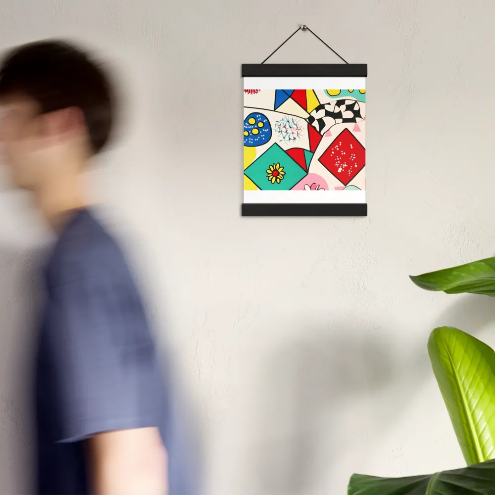 Joyful Geometry: A Playful Dance of Shapes and Colors | Poster With Black Wood Hanger | 8″×10″