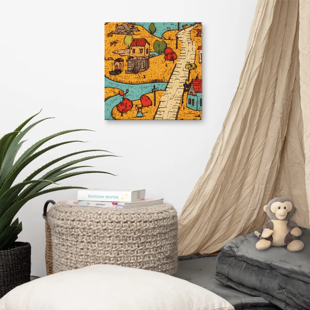 Whimsical Village Landscape | Canvas | 16″×16″