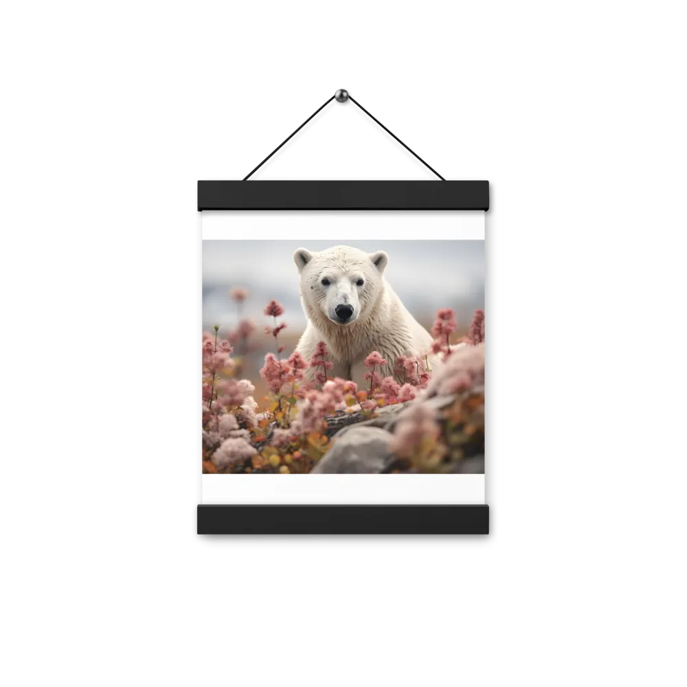 Curiosity Among Blooms: The Polar Bear | Poster With Black Wood Hanger | 8″×10″