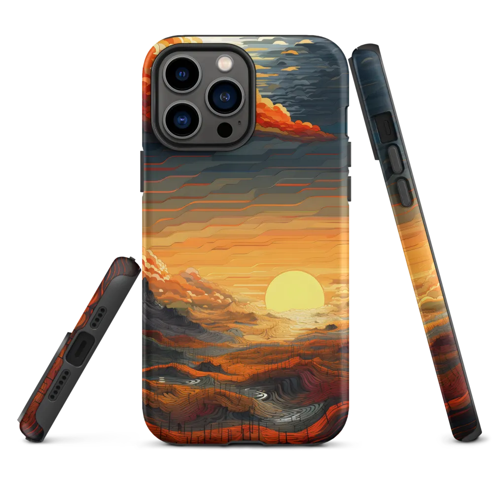 Ethereal Sunset: A Serene Landscape in Flowing Forms | Phone Case |  13 Pro Max | Tough Case | Matte