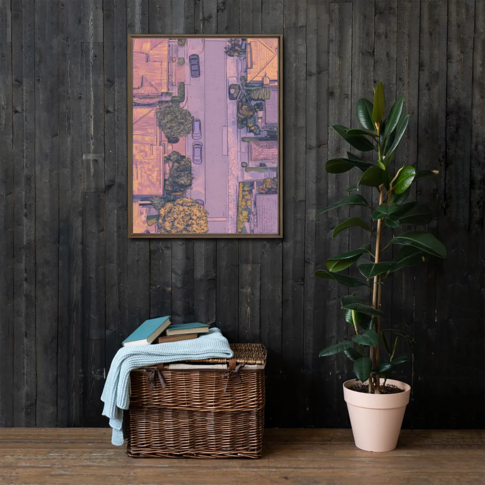 Aerial Serenity: Suburban Oasis | Canvas with Brown Frame | 24″×32″