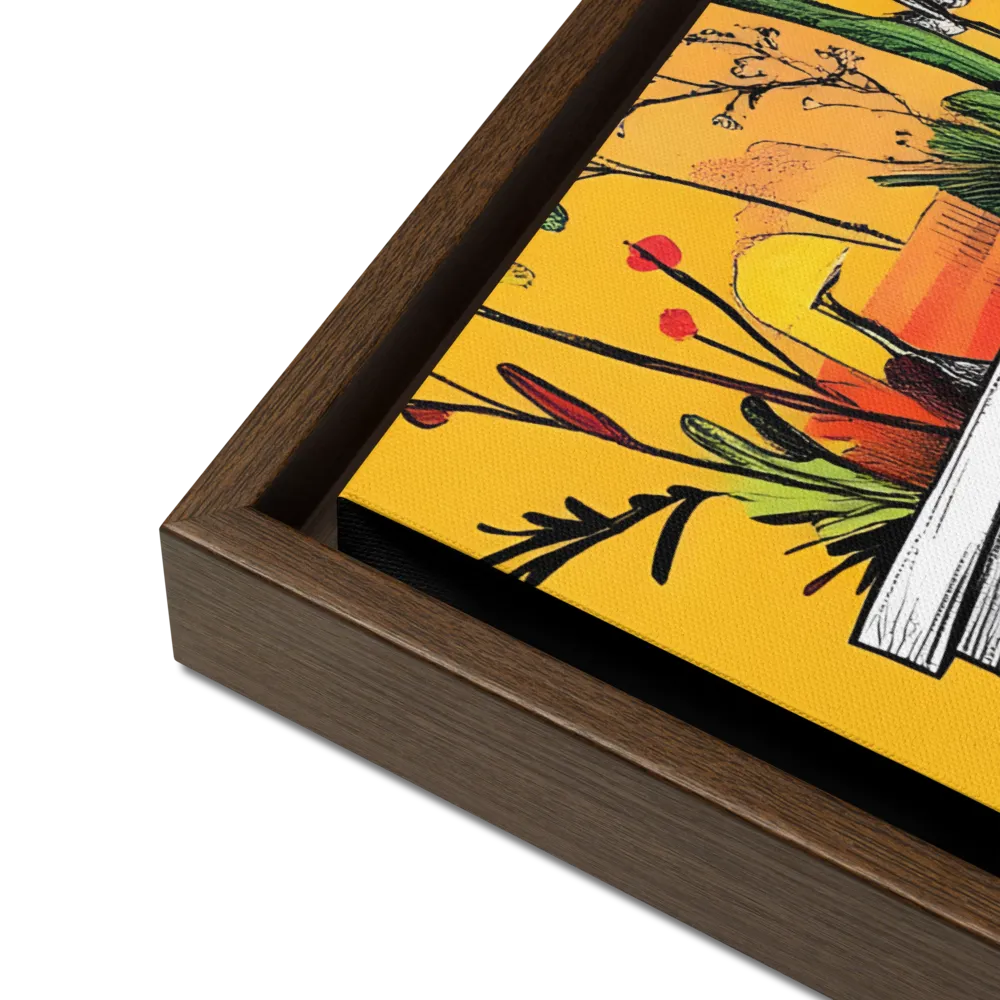 Whimsical Garden Head | Canvas with Brown Frame | 18″×24″