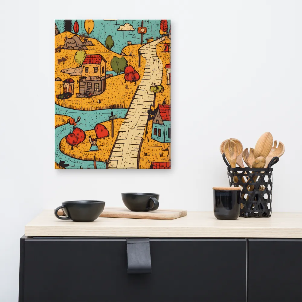 Whimsical Village Landscape | Canvas | 16″×20″