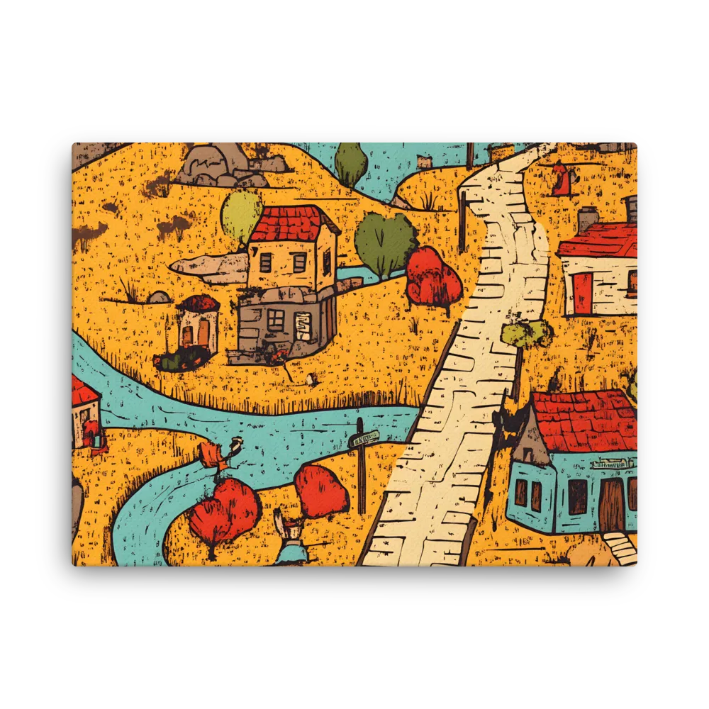 Whimsical Village Landscape | Thin Canvas | 18″×24″