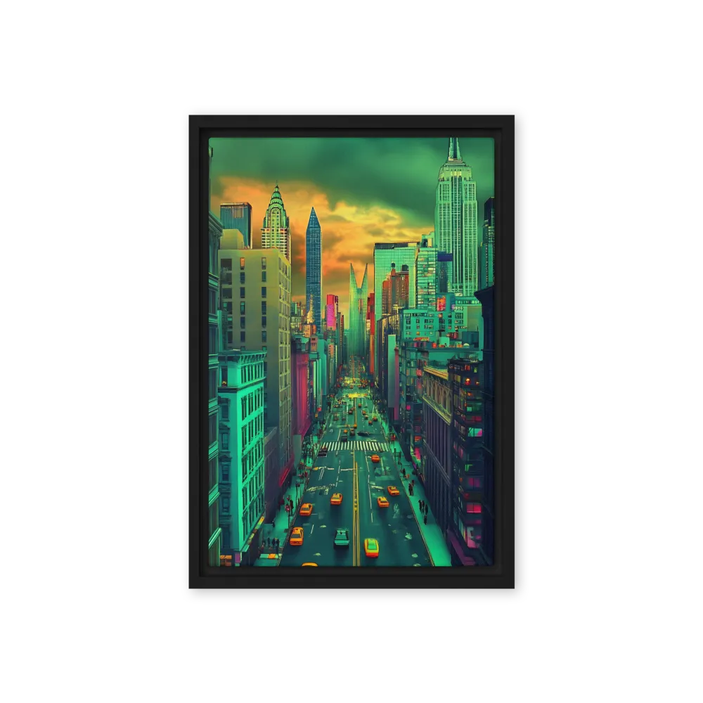 Urban Surrealism: Neon Dreams | Canvas with Black Frame | 12″×18″