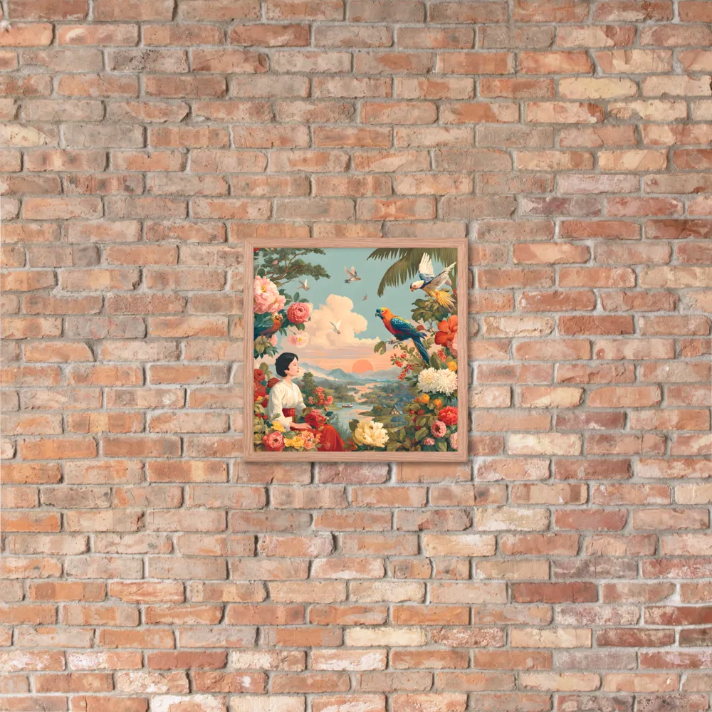 Sunset Garden Reverie 
 Poster with Red oak Frame | 16″x 16″