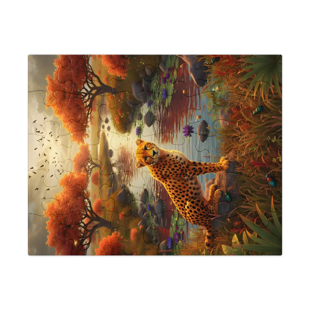 Cheetah at the Autumn River 
 Jigsaw Puzzle in Tin Box