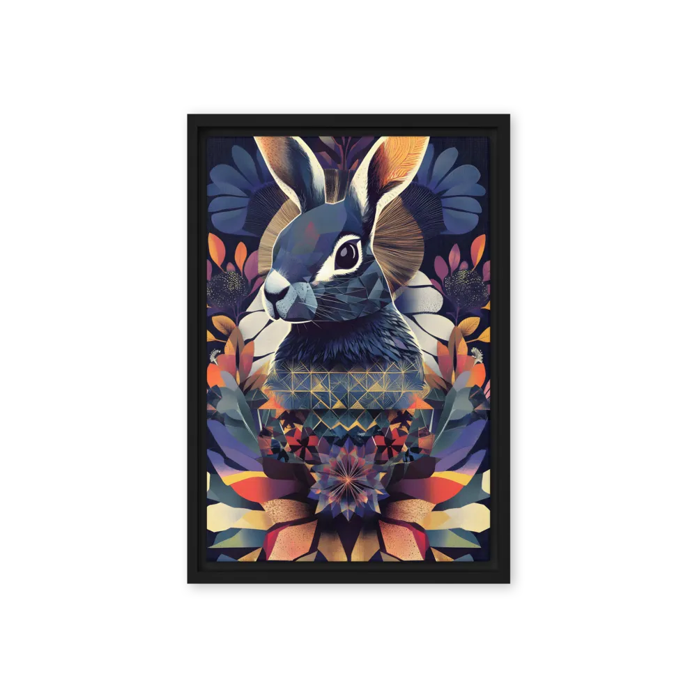 Ethereal Bunny: A Geometric Wonderland | Canvas with Black Frame | 12″×18″