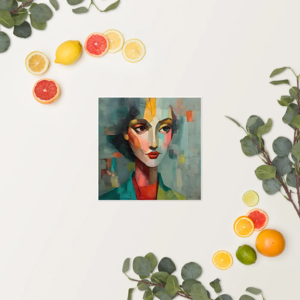Teal Cubist Portrait 
 Poster | 12″x 12″